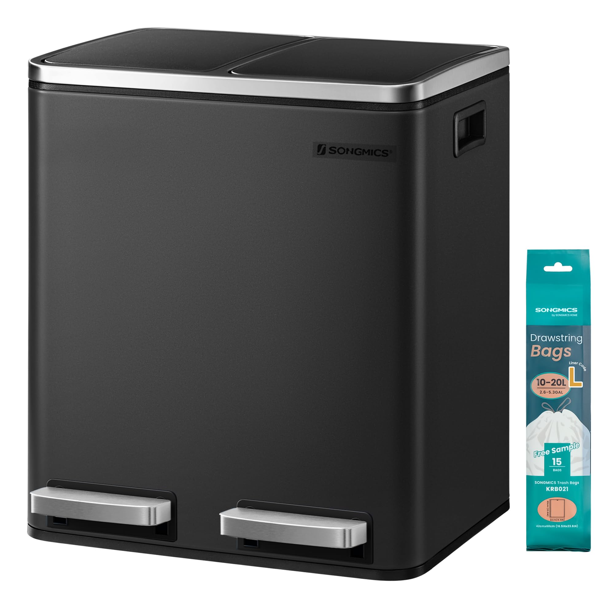 未使用SONGMICS ステンレスダストボックス　ペダル式　2分別　2×15L Amazon｜SONGMICS ゴミ箱 ダストボックス 2分別 2 x 15 L スチール